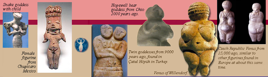 There are an amazing variety of goddesses whose names and attributes have survived via storytelling since prehistory. 
There are many more whose image has come to us through archaeological excavation from sites where no evidence of written language has been found. We will never know the names people
used for goddesses shown in this image, but using our intuition we may get some slight sense of what they were thinking.